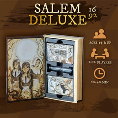 Salem 1692 Deluxe magnetic faux book box open revealing setup materials