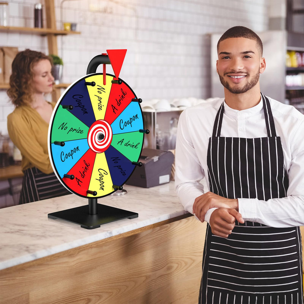 Facilife spinning wheel color segments highlight vibrant prizes for audience attention.