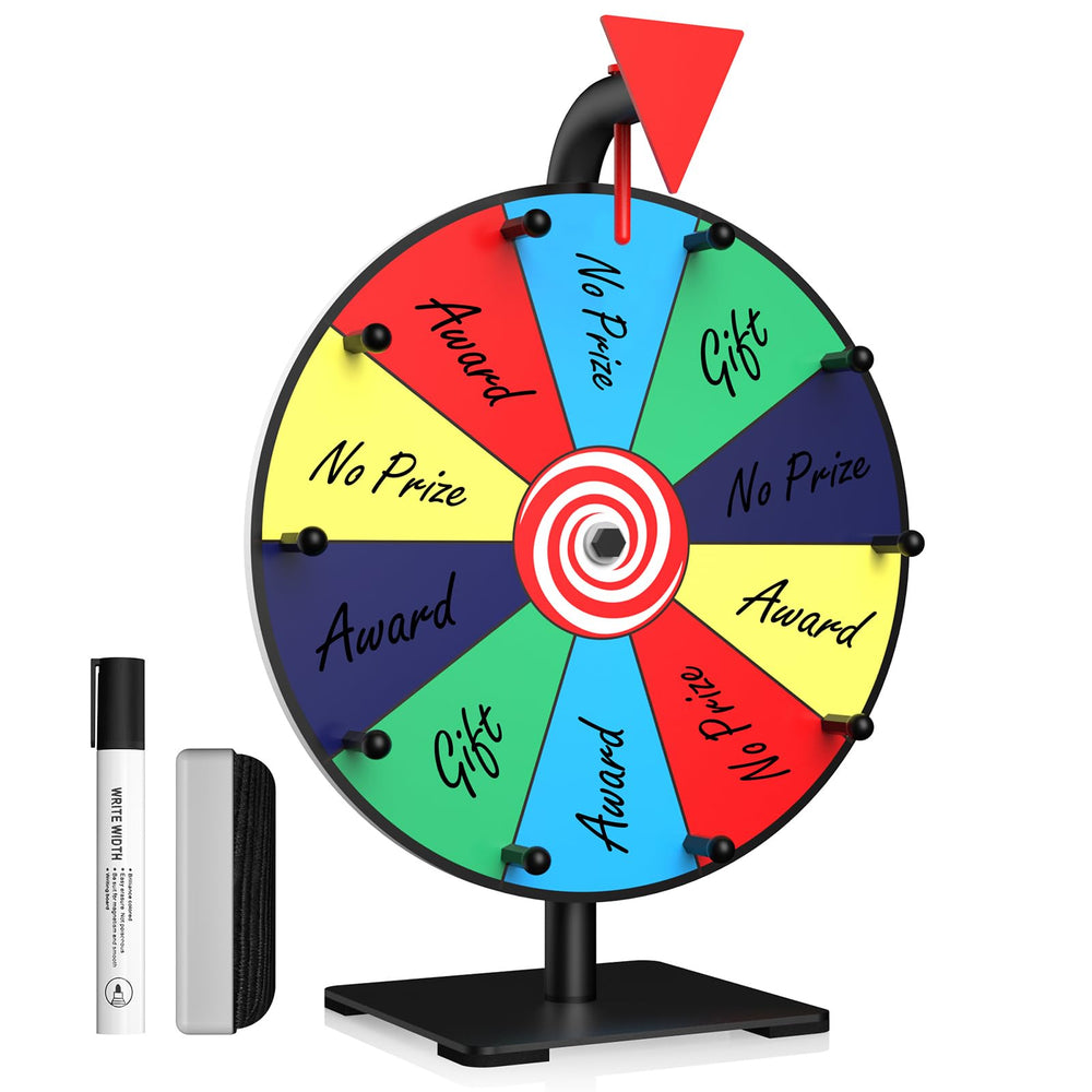 Facilife spinning wheel on stand demonstrates quick setup for events.