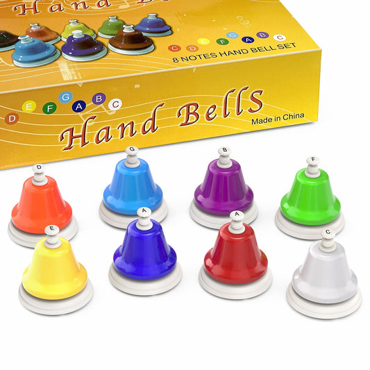 Facmogu desk bells with 8-note layout for guided musical practice.