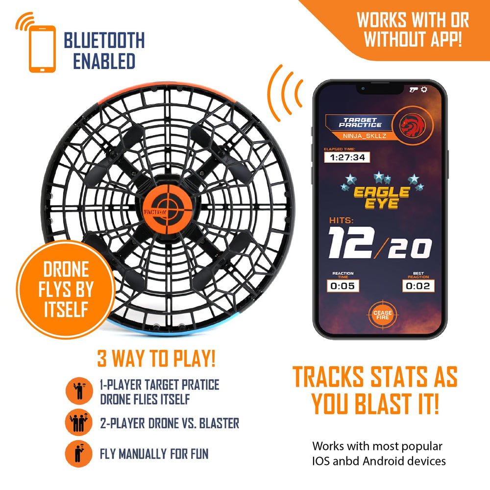 Faction Skyfire blaster interaction with Bluetooth enables versatile play.