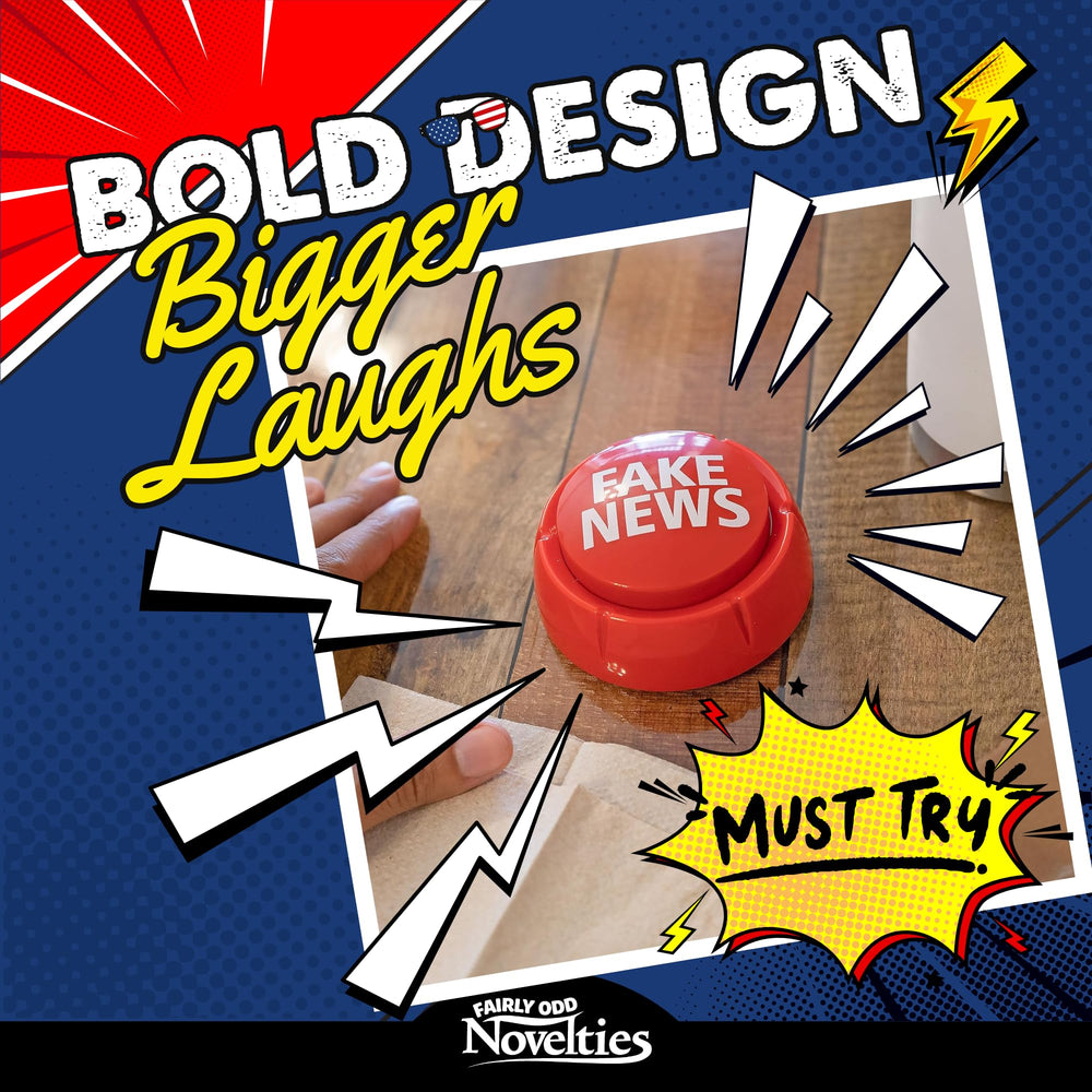 Fairly Odd Novelties Trumped Up Fake News Button in packaging ready for gifting