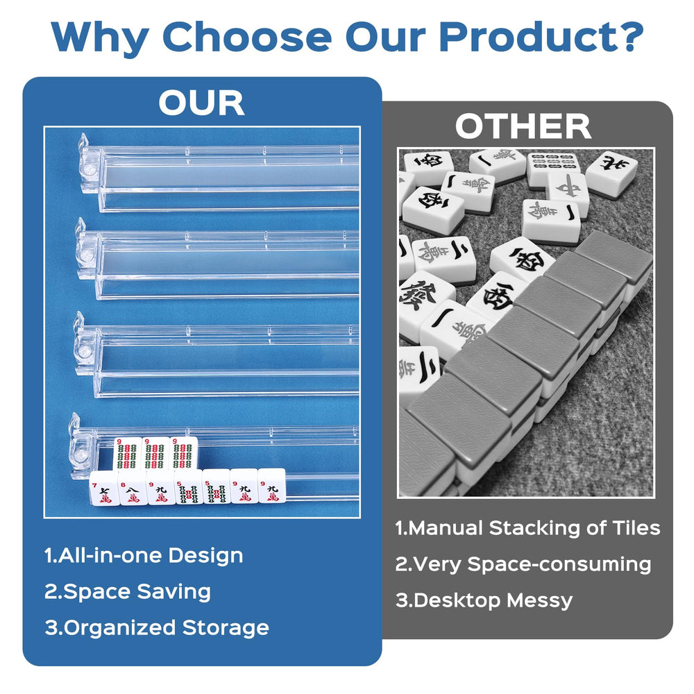 Clear acrylic racks enhance focus by keeping tiles neatly aligned.