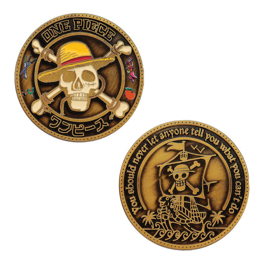 Fanattik One Piece coin front view with Jolly Roger for display