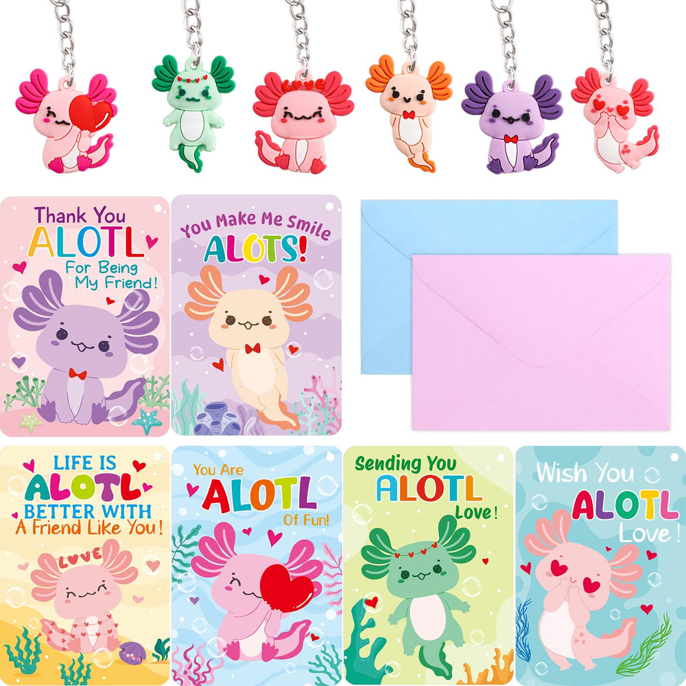 Fancy Land axolotl valentines card back with space for personal messages.