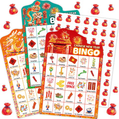 Fancy Land Chinese New Year bingo cards arranged for a family-friendly game night