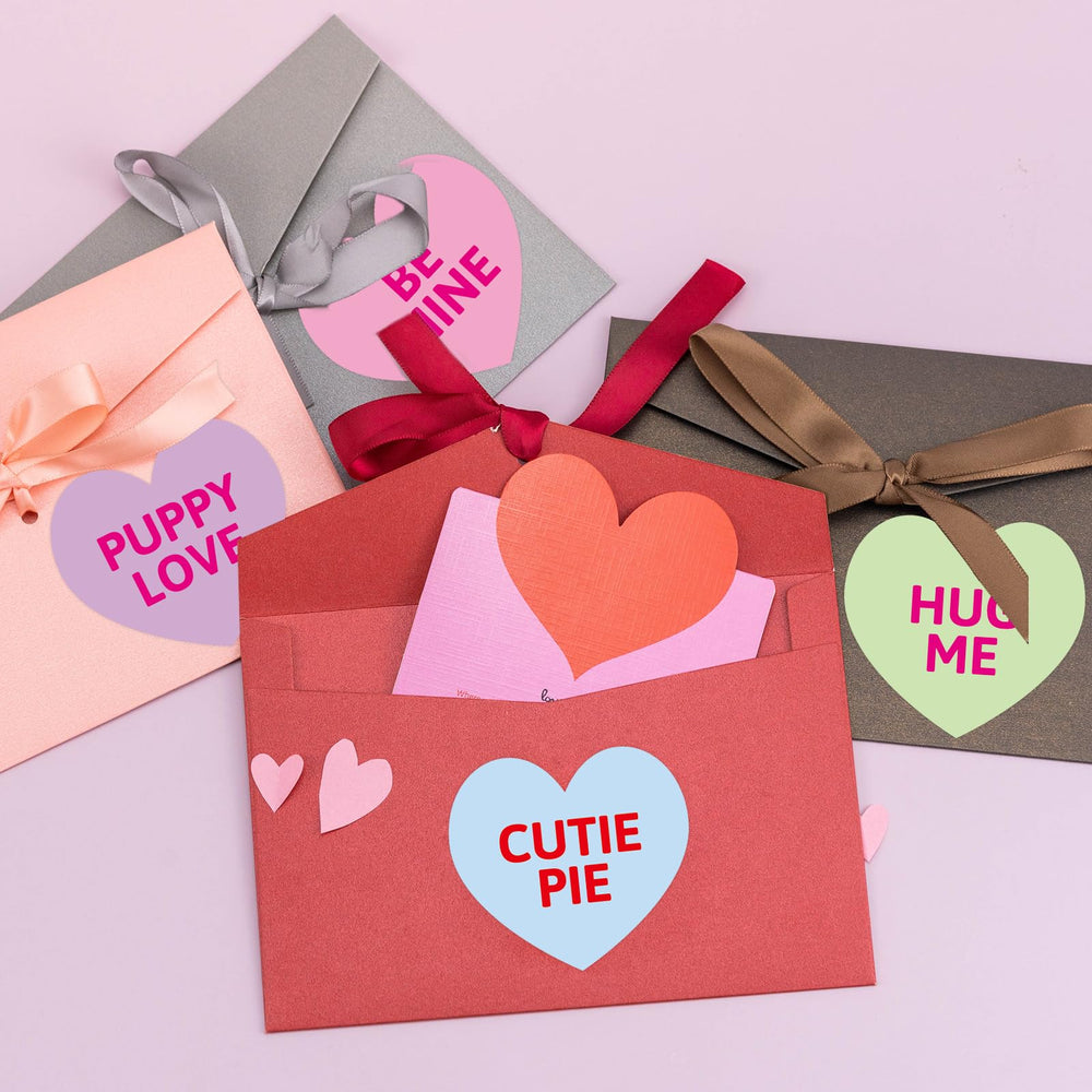 Fancy Land nine-design hearts add playful decor to gifts and crafts.