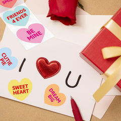 Fancy Land shrink-wrapped candy heart roll for classroom exchanges.