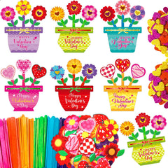 Fancy Land valentines day crafts 24-set package with colorful flower pot cards for classrooms.