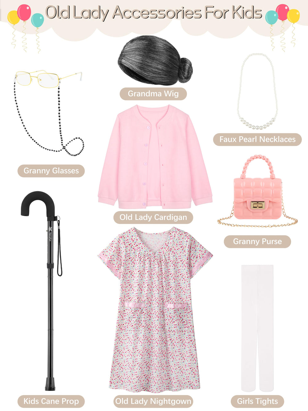 FancyFun cane and tights add realism to kid's old-lady look
