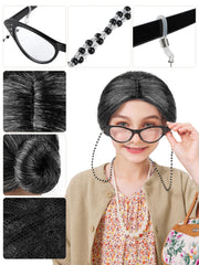 FancyFun grandma glasses with chain close-up, secure fit for daily pretend play
