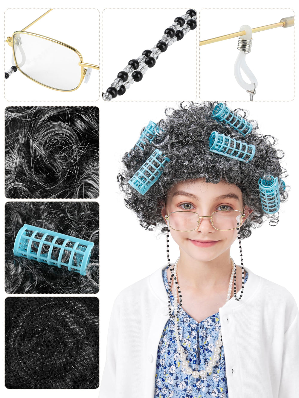 FancyFun grandma wig; adds authentic look for imaginative playtime.