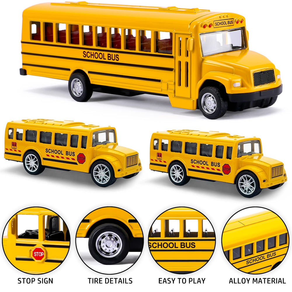 FANELEQU 3-pack buses, side view, durable die-cast toy vehicles