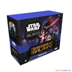 Fantasy Flight Games Star Wars Unlimited Shadows prerelease box cover with six booster packs for organized play