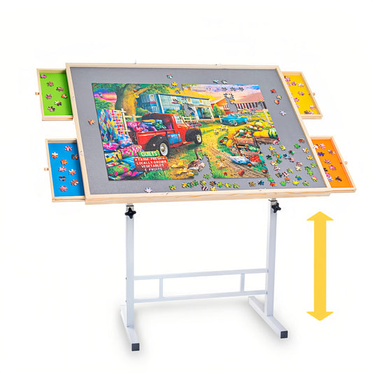Fanwer puzzle table legs with height adjustment for ergonomic seating during assembly.