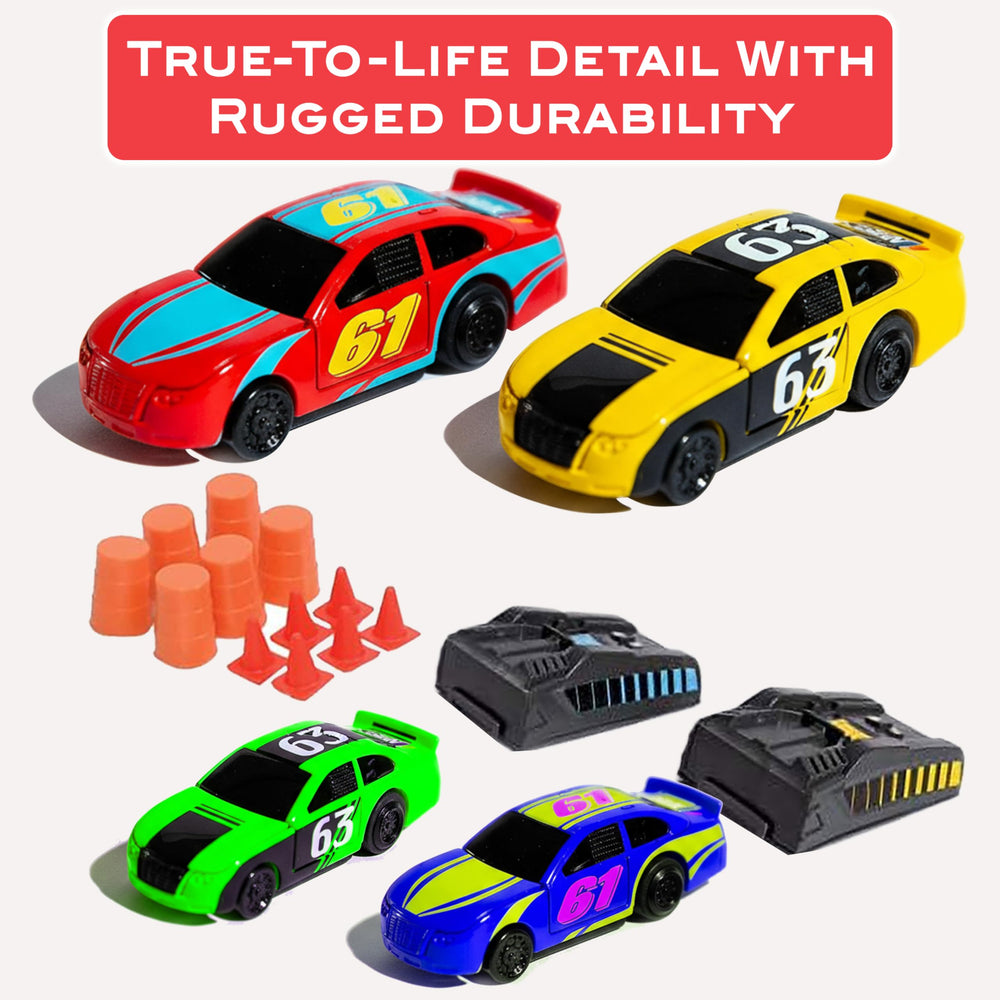 Far Out Toys NASCAR Crash Circuit track barriers protect during intense runs.