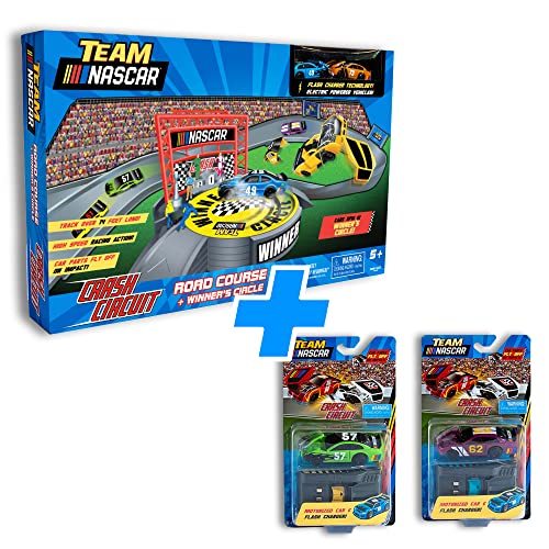 Far Out Toys NASCAR Crash Circuit Winner's Circle highlights celebration after a win.