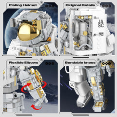 FarBlocked gold-plated helmet detail on astronaut figure.