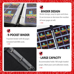 FARICHE 900-card capacity binder keeps your collection organized on the go.