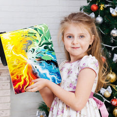 Fariche binder with a colorful mosaic design for display.