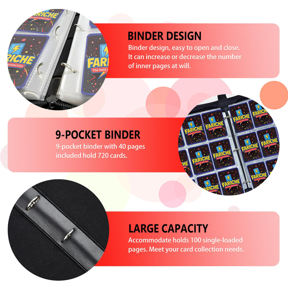 Fariche binder holds up to 900 cards, ideal for expanding collections.