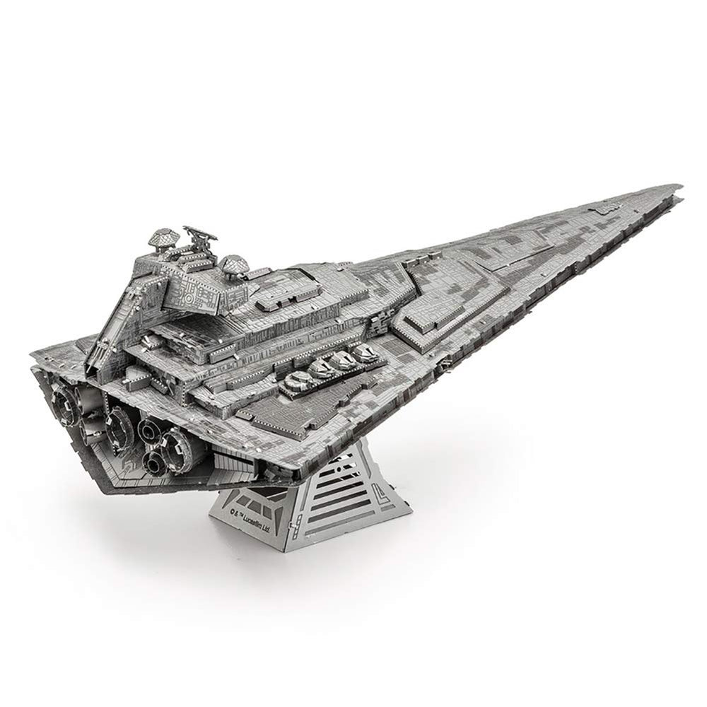 Fascinations Metal Earth Destroyer Imperial Star Wars dimensions show a compact display when completed.