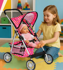 Fash N Kolor deluxe doll stroller with bigger wheels improves stability for outdoor adventures.
