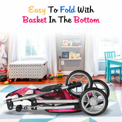 Fash N Kolor denim pink stroller steel frame provides sturdy support