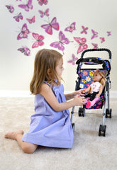 Storage basket keeps accessories within reach during imaginative journeys.