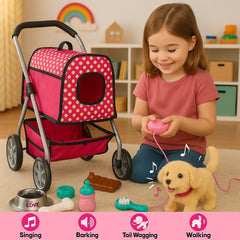 Fash N Kolor Puppy Doll Stroller tail-wag action promotes expressive pretend play