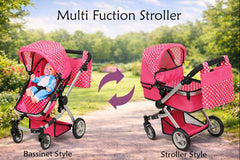 Fash n Kolor doll stroller with swiveling wheels improves maneuverability.
