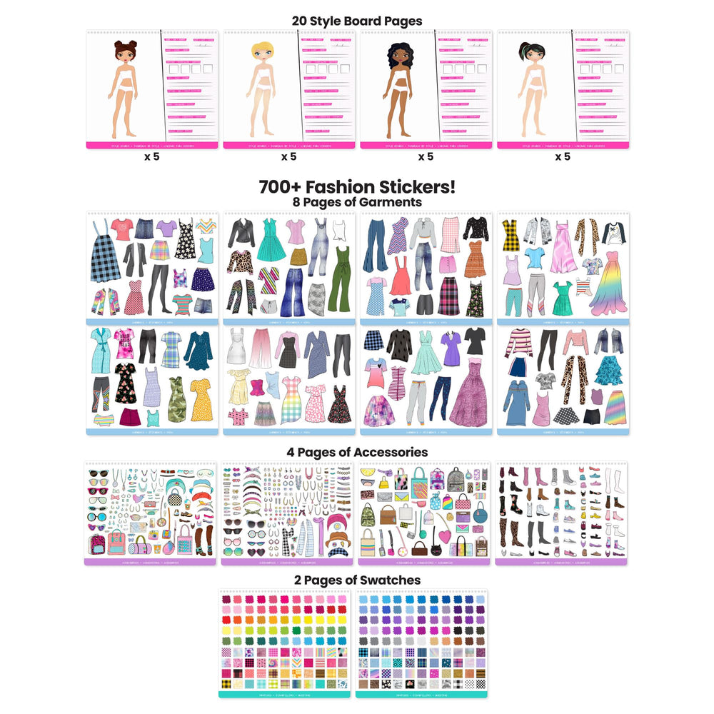 Fashion Angels Designer Kit sticker-by-number sheets guide young designers to color and arrange outfits.
