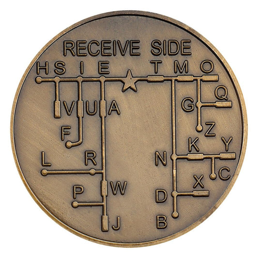 Fasmesk Morse Code Coin with detailed design, ideal for history enthusiasts