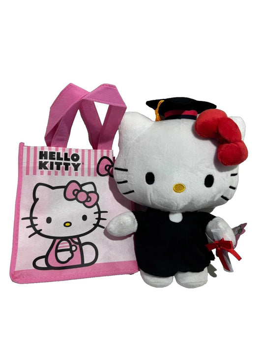 Fast Forward Hello Kitty graduation plush front view wearing cap and gown, serving as a keepsake