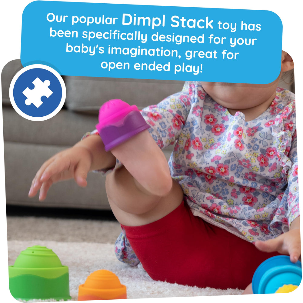 Fat Brain Toys Dimpl Stack bubble closeup showcases textured silicone details.