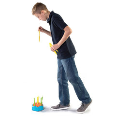 Two players in action with Fat Brain Toys Drop Shot, showcasing quick decision-making.