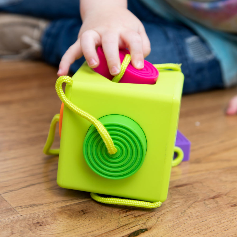 OombeeCube textured silicone shapes invite tactile exploration during learning