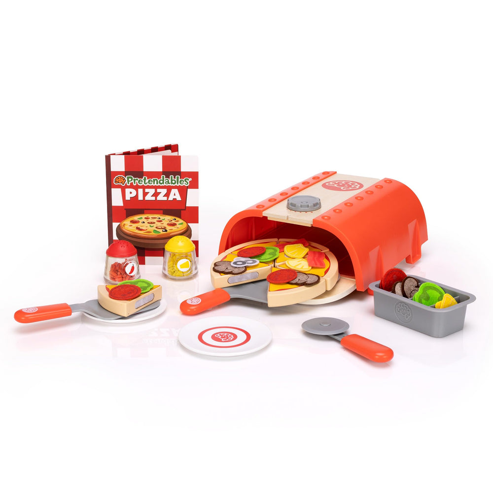 Fat Brain Toys Pretendables Backyard Pizza Oven Set oven with storage for tidy play