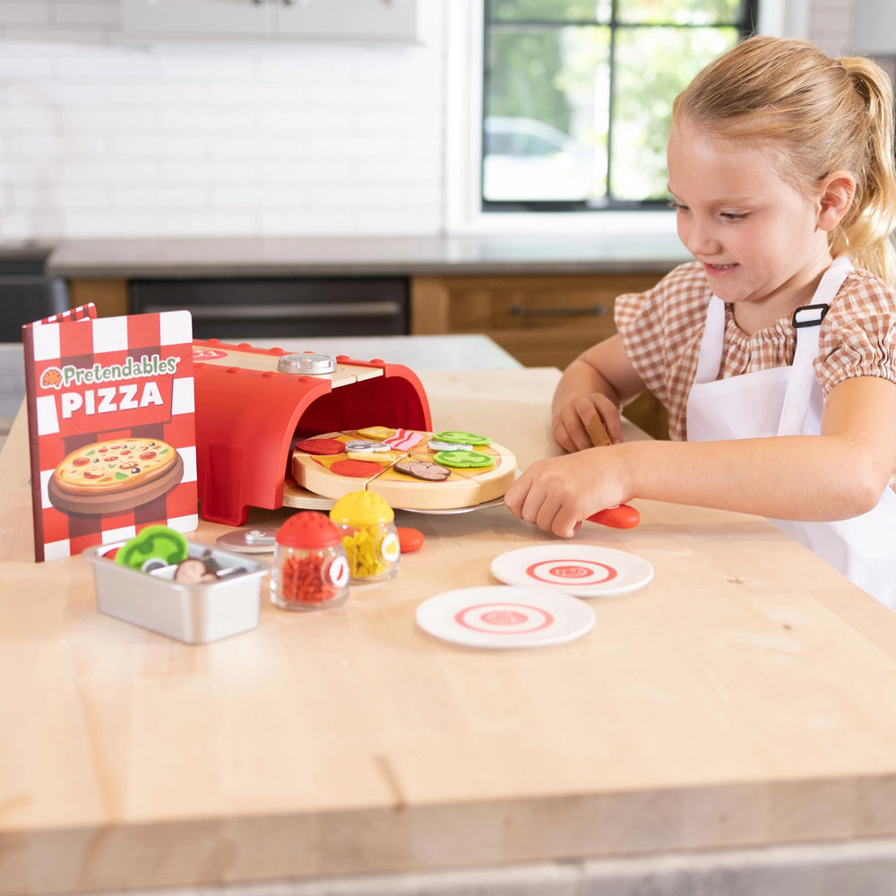 Fat Brain Toys Pretendables Backyard Pizza Oven Set felt toppings for tactile pretend cooking