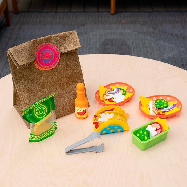 Fat Brain Toys Pretendables Nacho Set crinkle chips for realistic snack-time sounds.