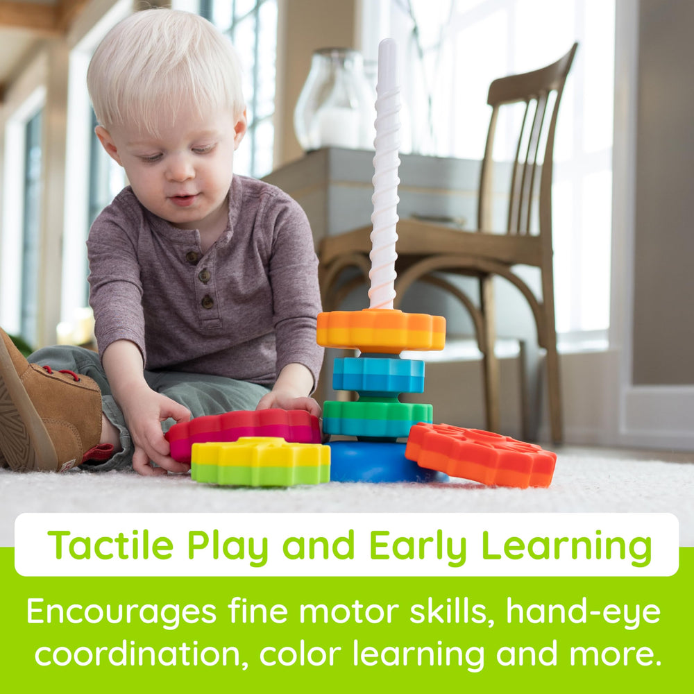 Fat Brain Toys SpinAgain no-bpa construction supports safe toddler play.