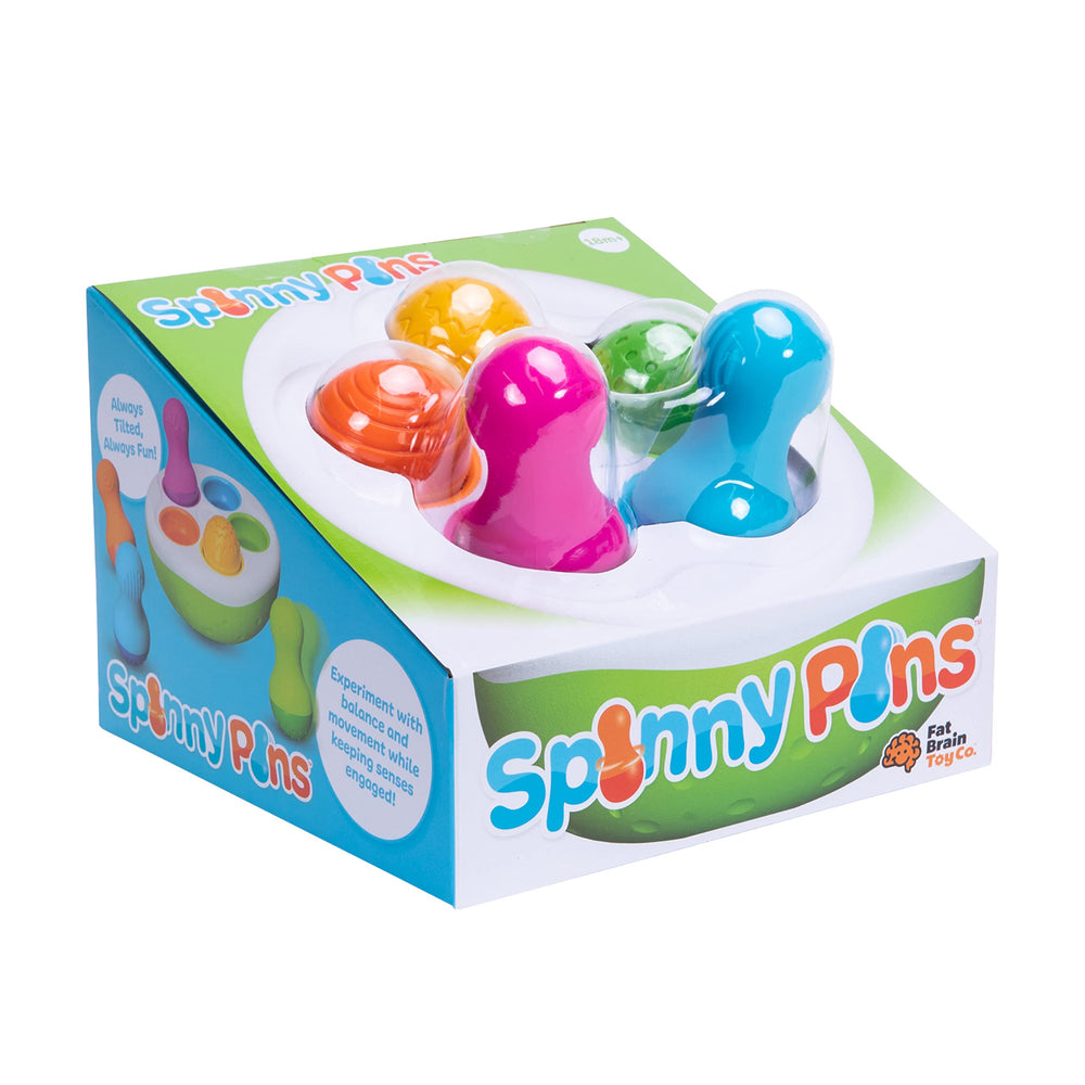 Fat Brain SpinnyPins arrive in frustration-free packaging for easy unboxing.