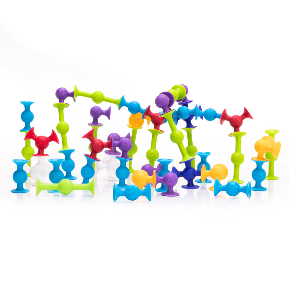 Fat Brain Toys Squigz Deluxe close-up of eight shapes and colors for tactile exploration