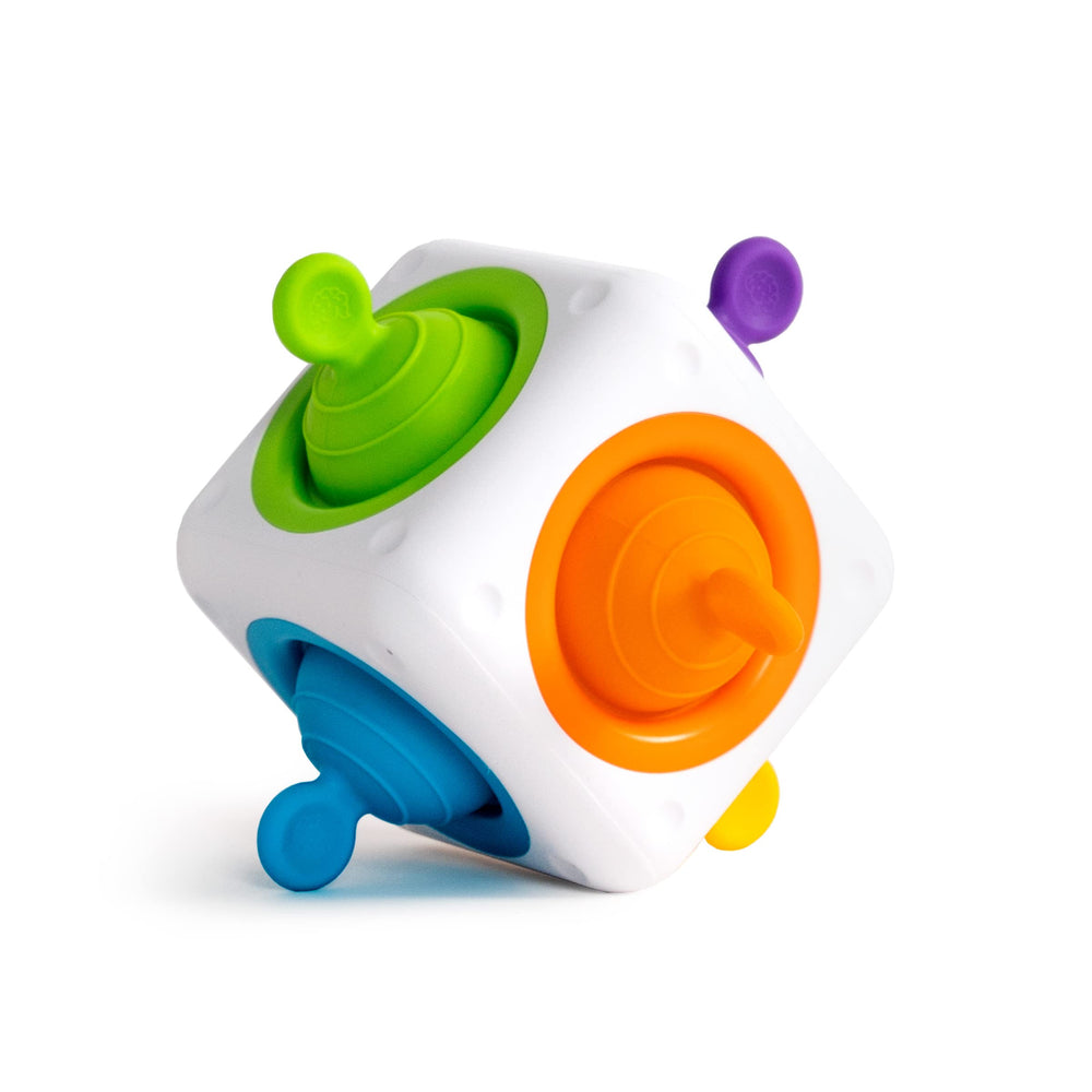 Fat Brain Toys Tugl Cube front view showing compact, portable fidget for focus