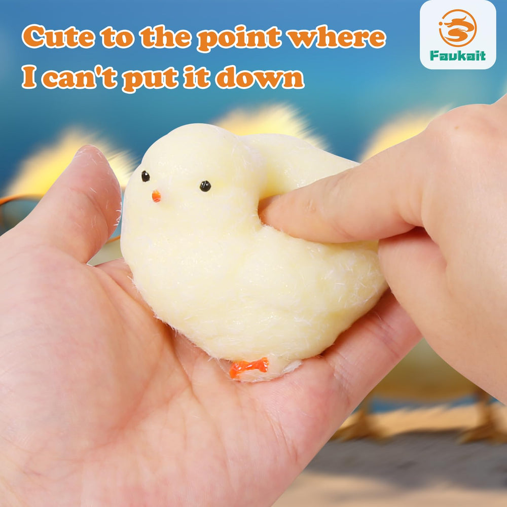 FauKait chick toy for anxiety relief showing gentle compression and durable handmade design.