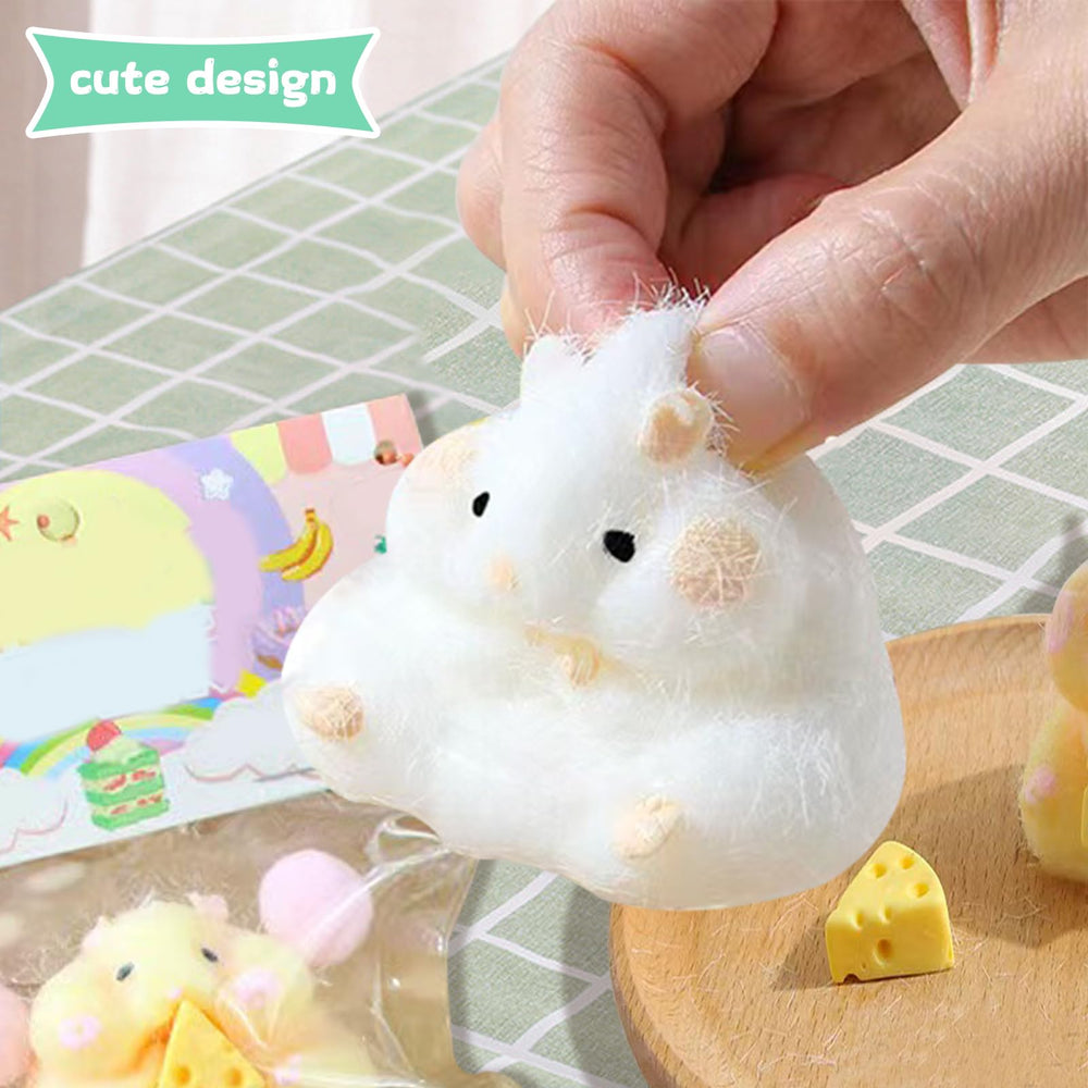 Close-up of FauKait soft hamster squishy showing squeezable texture for calm focus.