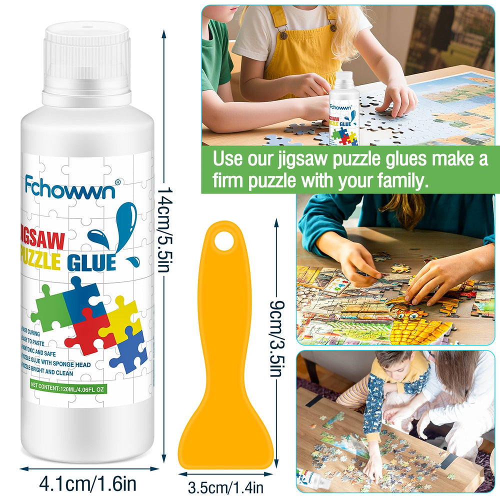 Fchowwn puzzle glue set includes two bottles, three scrapers, and sponge head
