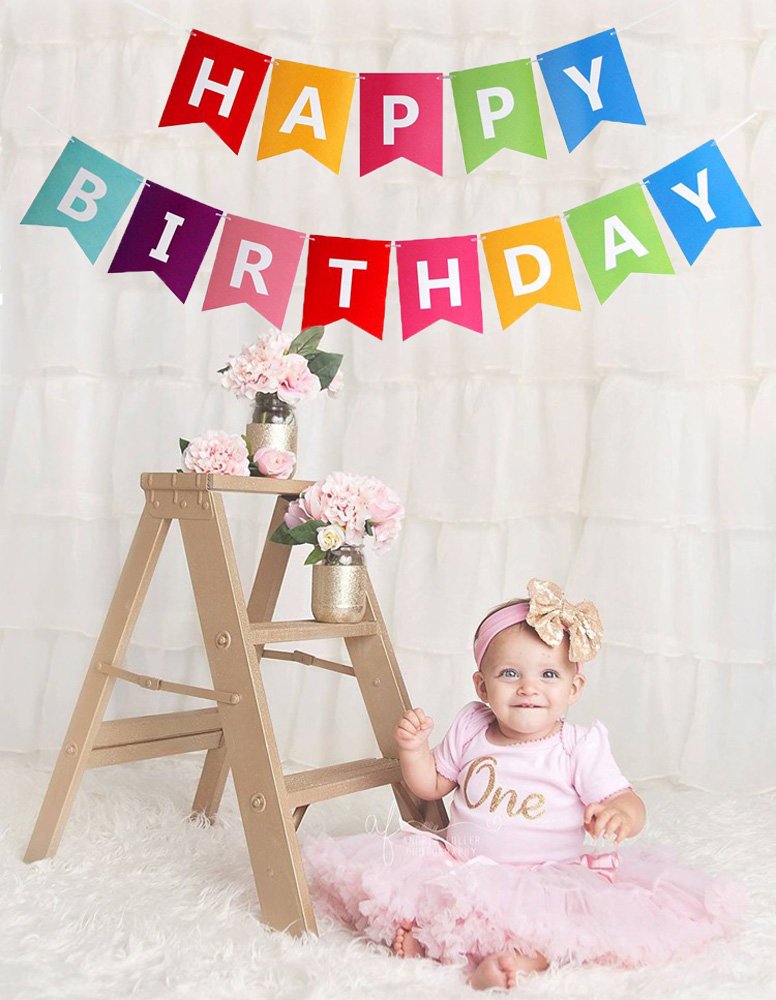 FECEDY birthday bunting banner sized 4.7 by 5.9 inches