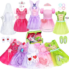 Fedio dress up trunk with green fairy costume for imaginative play.