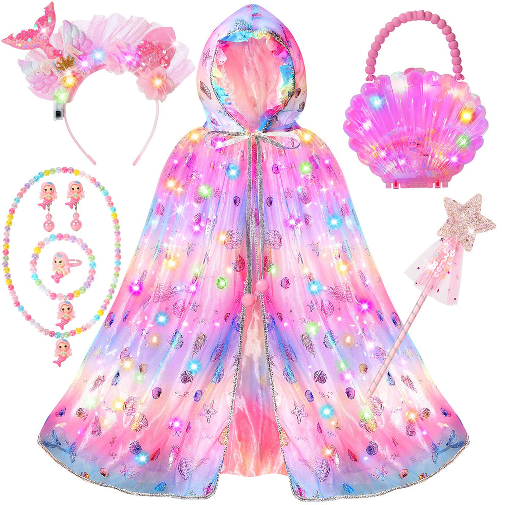 Fedio Mermaid Dress Up Cape glowing in fast mode for magical play.